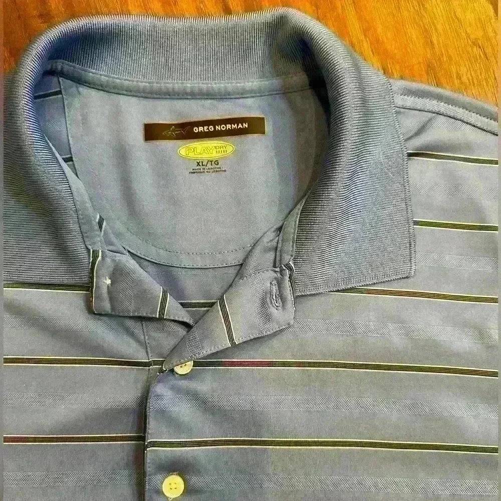 Greg Norman Play Dry Striped Golf‎ Polo Shirt Men's Preowned Blue Size XL